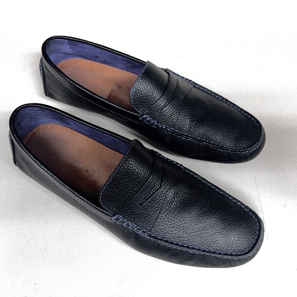 Donald J. Pliner Varran Black Pebbled Leather Loafer/Moc w/ Blue Contrast Stitch - Picture 3 of 13